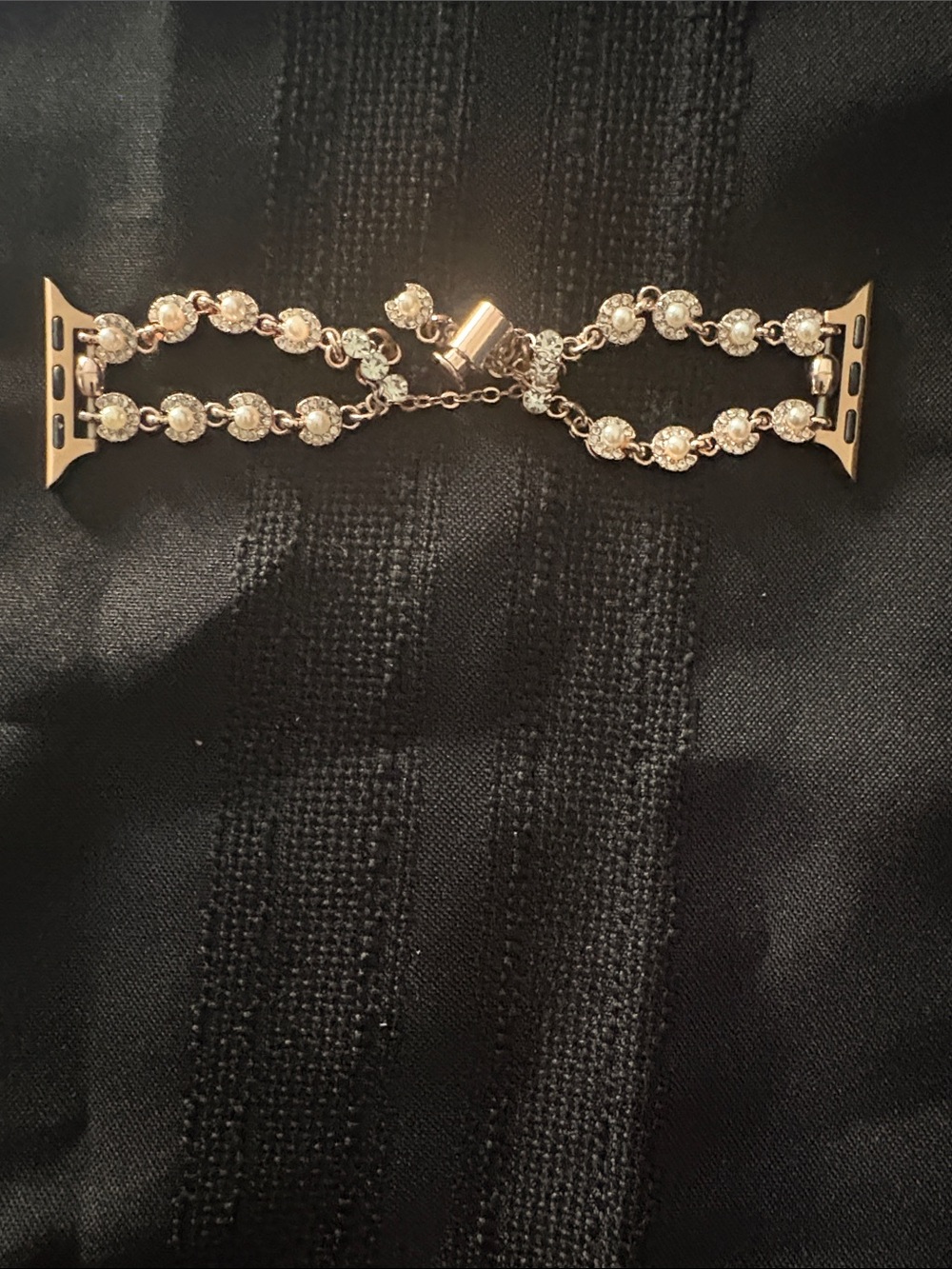 Rose Gold Crystal Double-Row Apple Watch Connector Bracelet